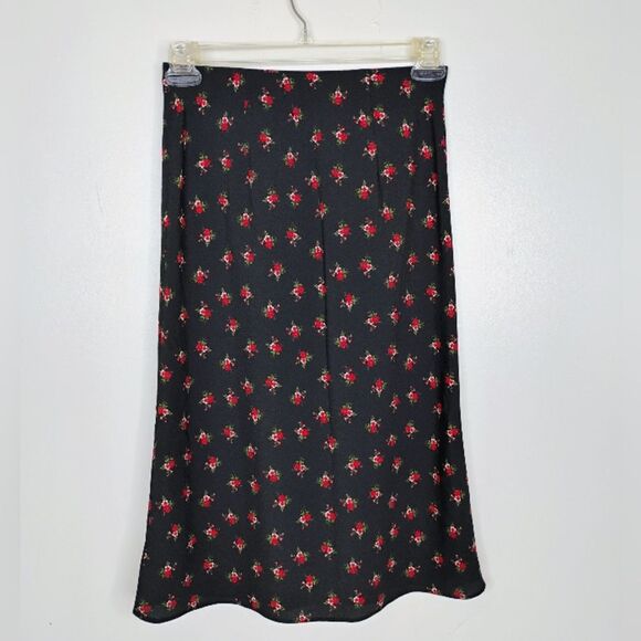 Aeropostale Floral Skirt Midi Elastic Waistband Pull on Black and Red size Small - Picture 8 of 10